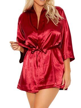 Plus Size Burgundy Red Charmeuse Kimono Robe Lingerie